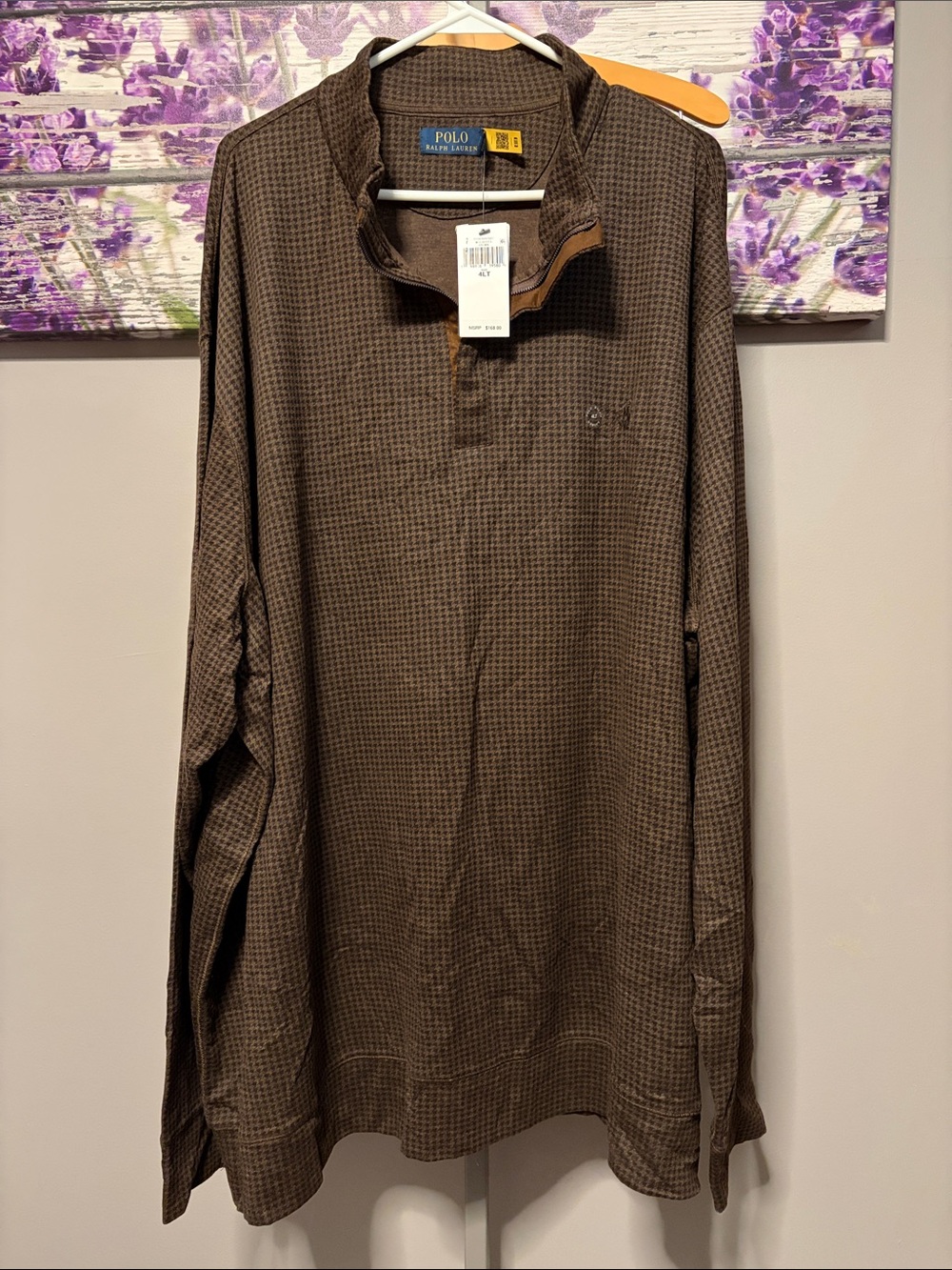 Polo by Ralph Lauren Brown Houndstooth Long Sleeve 1/4 Zip Pullover Size 4XLT